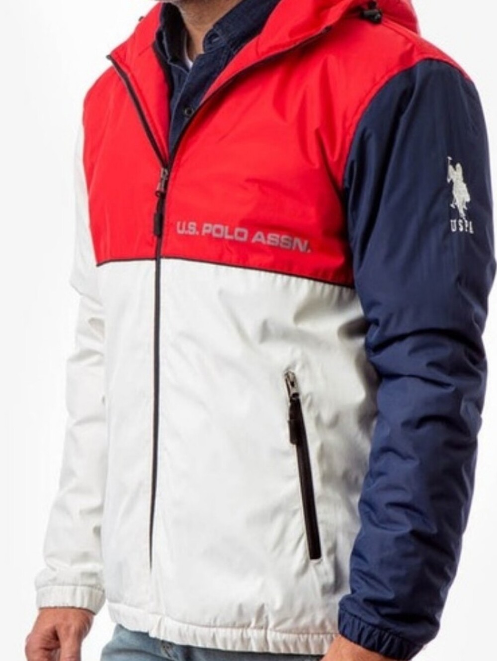 U.S. Polo Assn. Fleece Lined Colorblock Hooded Windbreaker/Jacket Men's XL